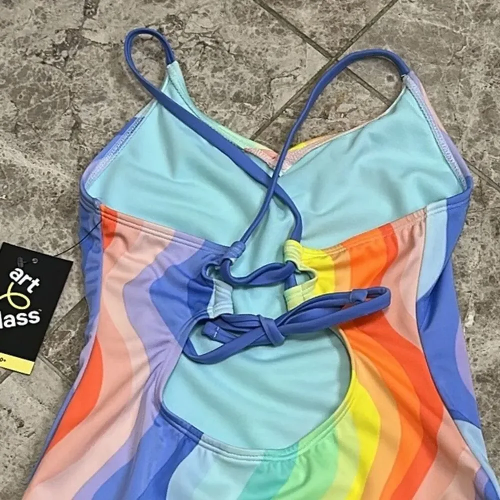 Art Class Target Girls Striped Wavy Fun One Piece Swimsuit NEW Size XL